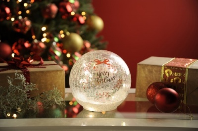 Festive 15cm  Christmas with Bow Crackle Effect Ball P040927